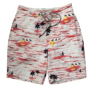 NWT Johnnie-O surf shorts. Palm trees / sunset tropical pattern. - Swim S